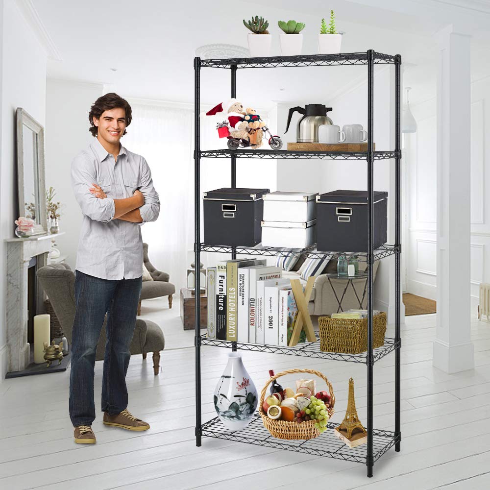 5-Tier Adjustable Heavy Duty Metal Storage Shelves - 250 Lbs Capacity Per Shelf, 36