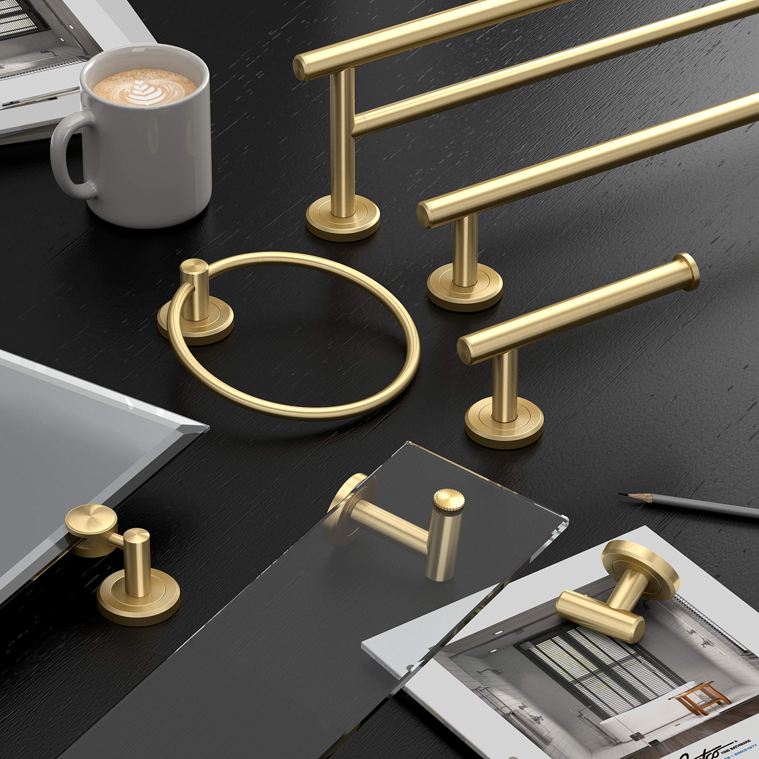 Gatco 4232 Latitude II Brushed Brass Wall Mounted Towel Ring - 6.5 Inch Bathroom Hand Towel Holder for Modern & Traditional Home Decor