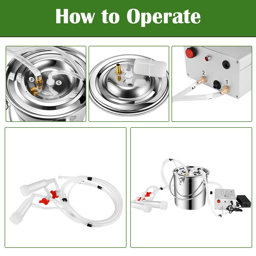 7L Electric Milking Machine for Goats & Cows - Single Bucket Piston Vacuum Pulsation Mini Household Milker with US Plug - Perfect for Small Farms, Homesteads and Dairy Enthusiasts