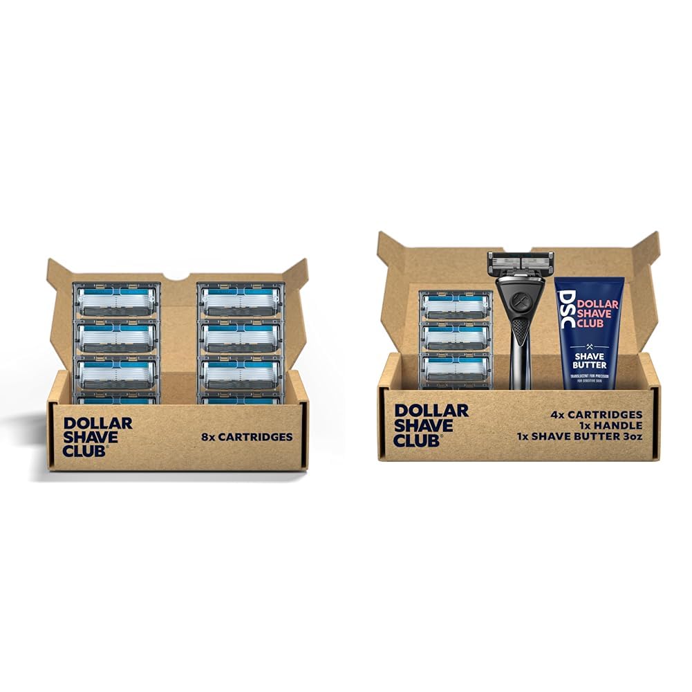 Dollar Shave Club 8-Pack 6-Blade Razor Refills with Heavy Metal Shaving Kit - Includes 6 Premium Razors & Shave Butter for Smooth, Comfortable Shaving | Perfect for Travel & Daily Grooming Routine