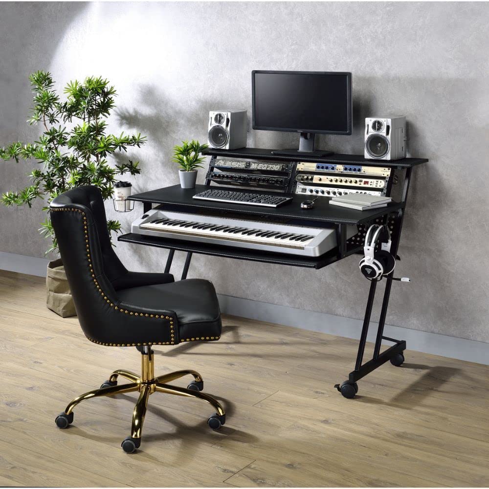 Acme Suitor Black Wooden Music Recording Studio Desk with Keyboard Tray - Perfect for Home Studios & Professional Music Production