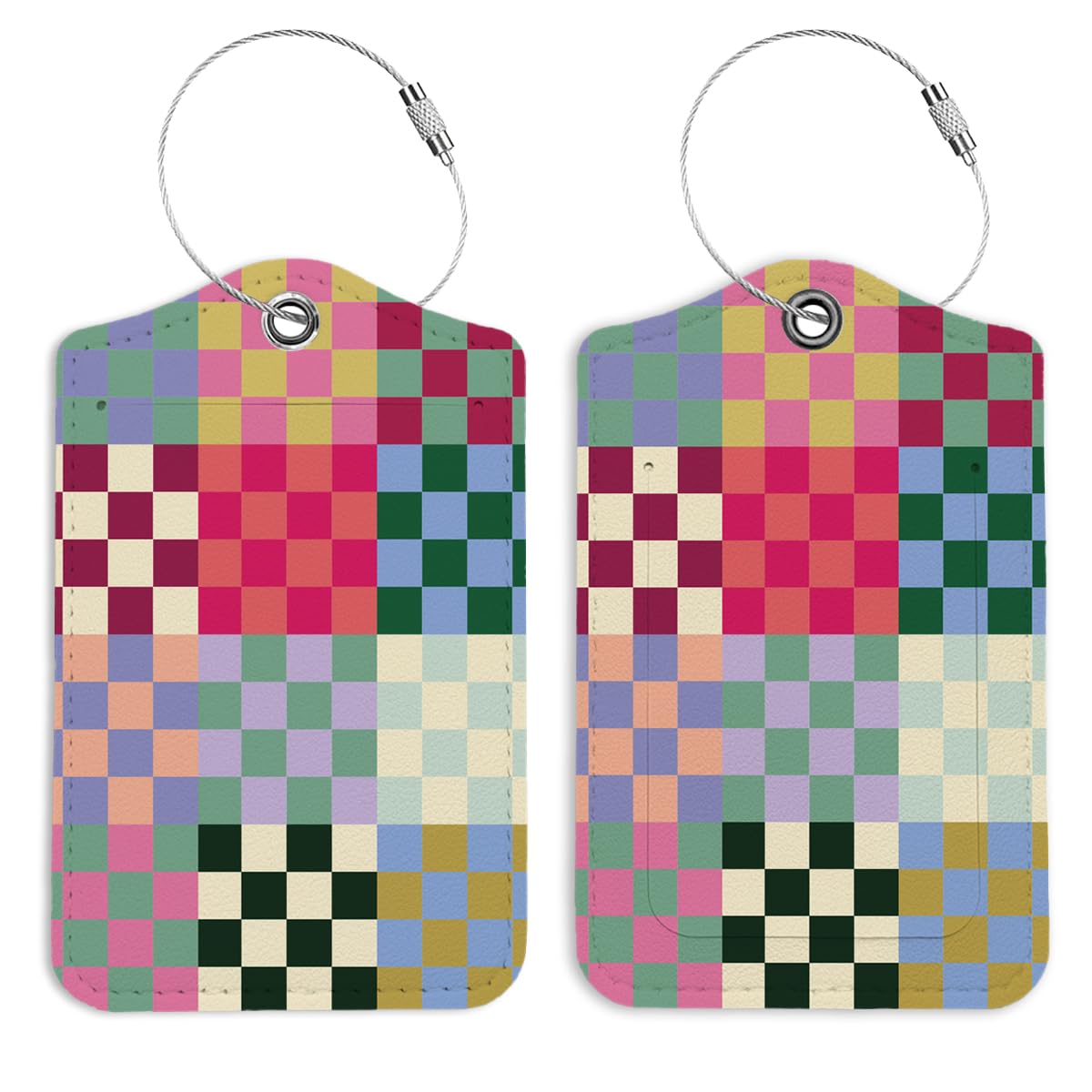 Stylish Preppy Color Grid Luggage Tags for Suitcases - 2 Pack Trendy Travel Accessories for Girls, Perfect Back to School Gift for Students & Teen Girls - Use for Air Travel, Vacation & Suitcase Identification