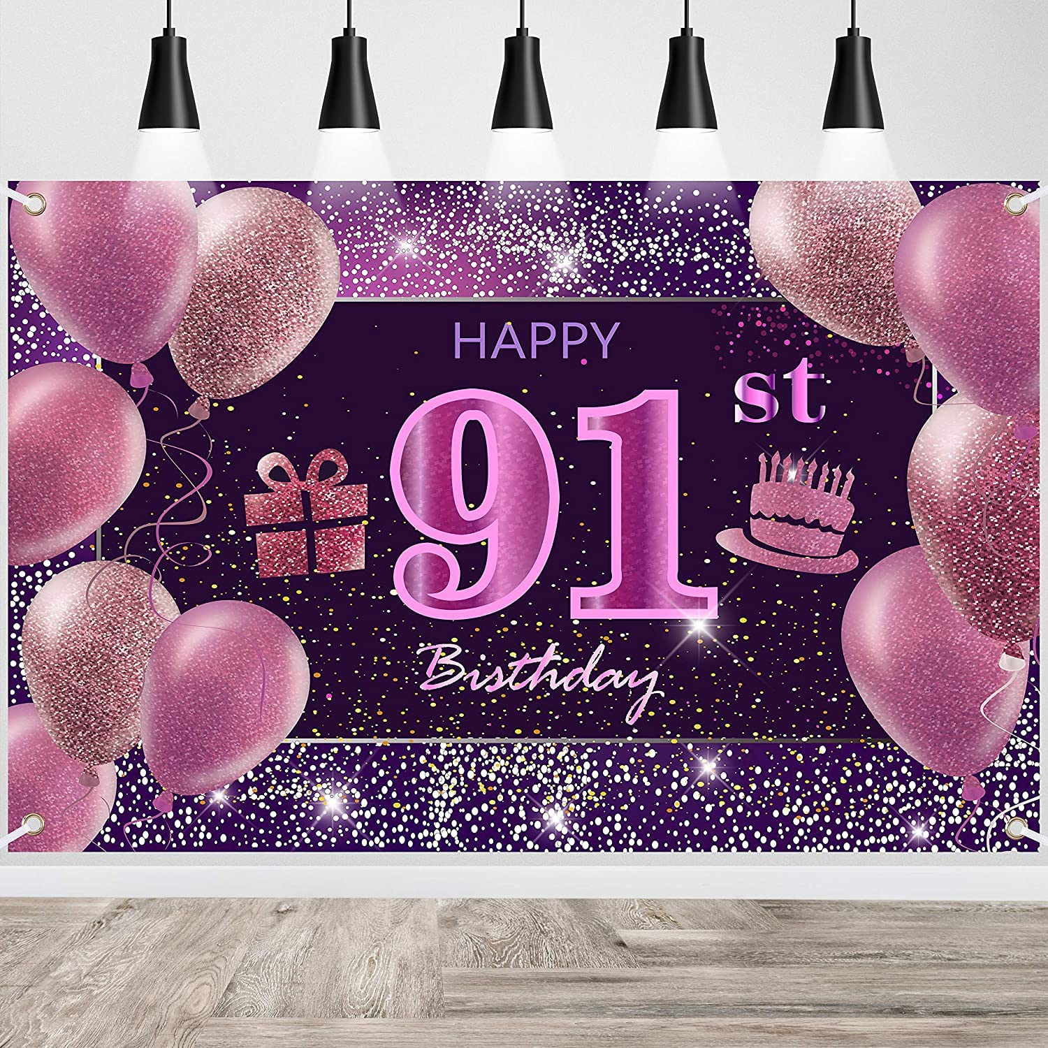 91st Birthday Decorations for Women - Pink Happy Birthday Banner & Party Backdrop - Perfect for Milestone Celebrations, Photo Booths & Themed Parties