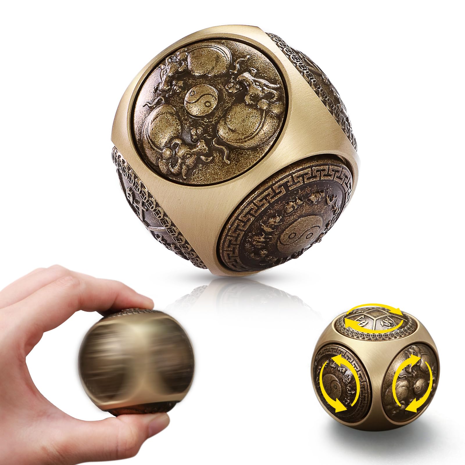 Premium Brass Hexahedral Fidget Spinner for Adults - Anti-Anxiety Stress Relief Hand Toy, 6-Sided Decompression Desk Spinner for Office, Study & Focus - Portable ADHD Sensory Toy for Anxiety Relief & Concentration