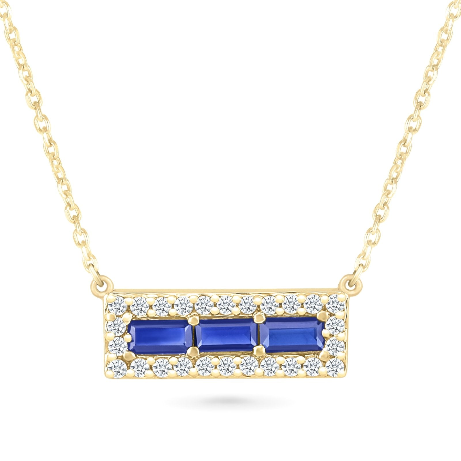 10k Yellow Gold Blue and White Sapphire Bar Necklace – Elegant Dainty Jewelry for Women, Perfect for Everyday Wear, Date Nights & Special Occasions
