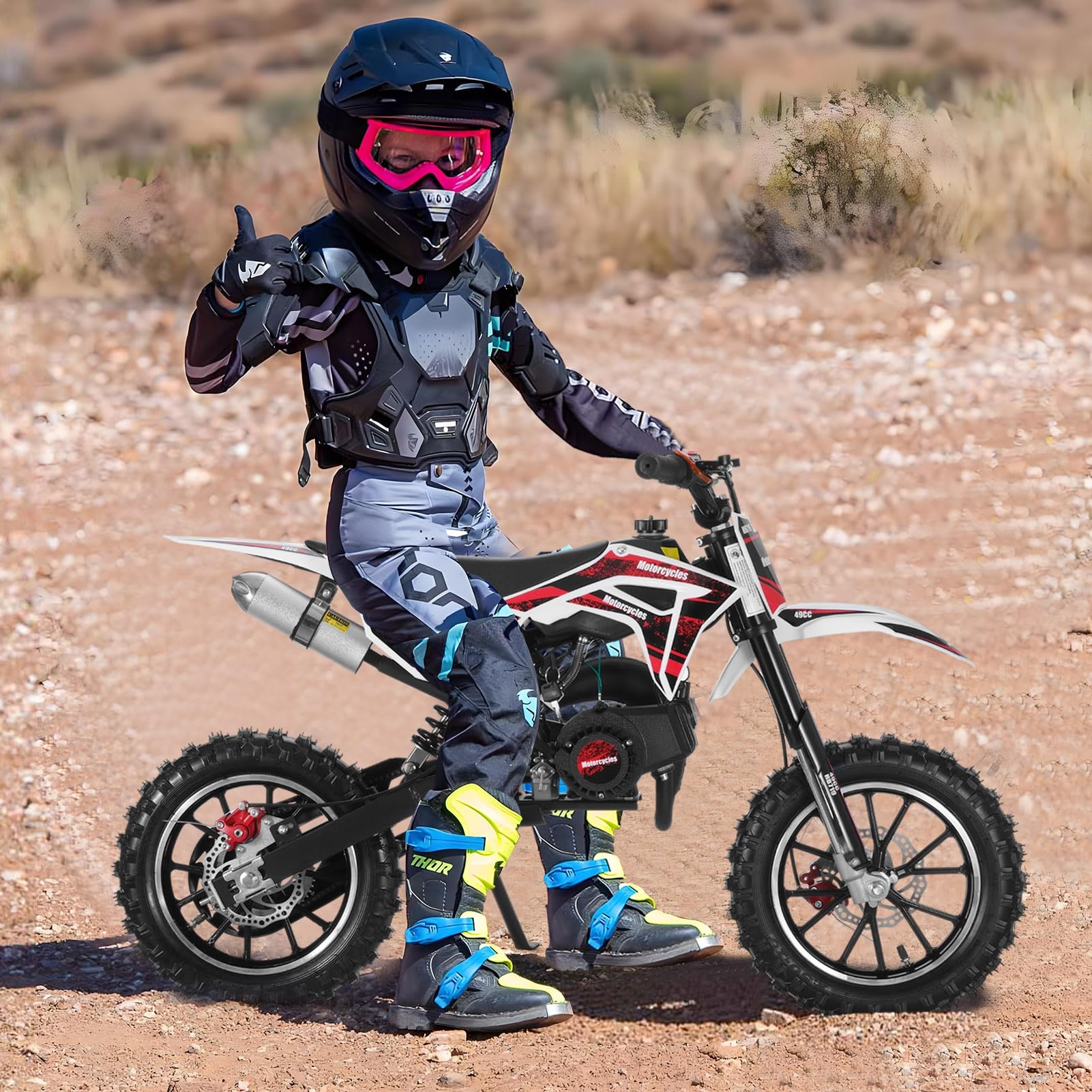 50CC 2-Stroke Gas Powered Kids Dirt Bike - Off-Road Mini Motorcycle with Front & Rear Disc Brakes for Boys & Girls - Up to 25 MPH, 330 LBS Weight Capacity - Perfect for Backyard Riding, Trail Adventures & Motocross Training