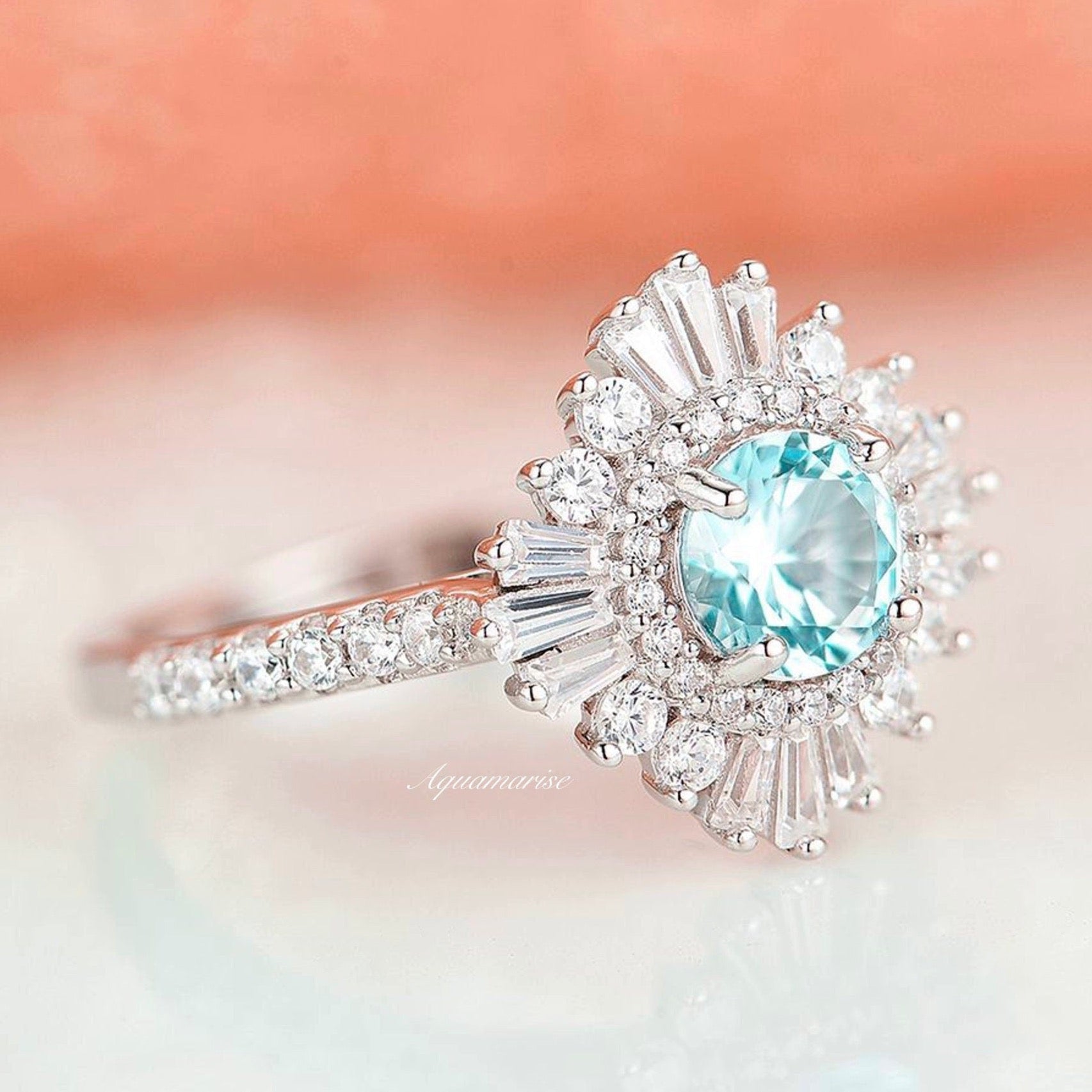 Joelle Aquamarine Ring for Women - Sterling Silver 925 Elegant Birthstone Jewelry Gift for Mom, Wife, Daughter - Perfect for Weddings, Anniversaries & Special Occasions