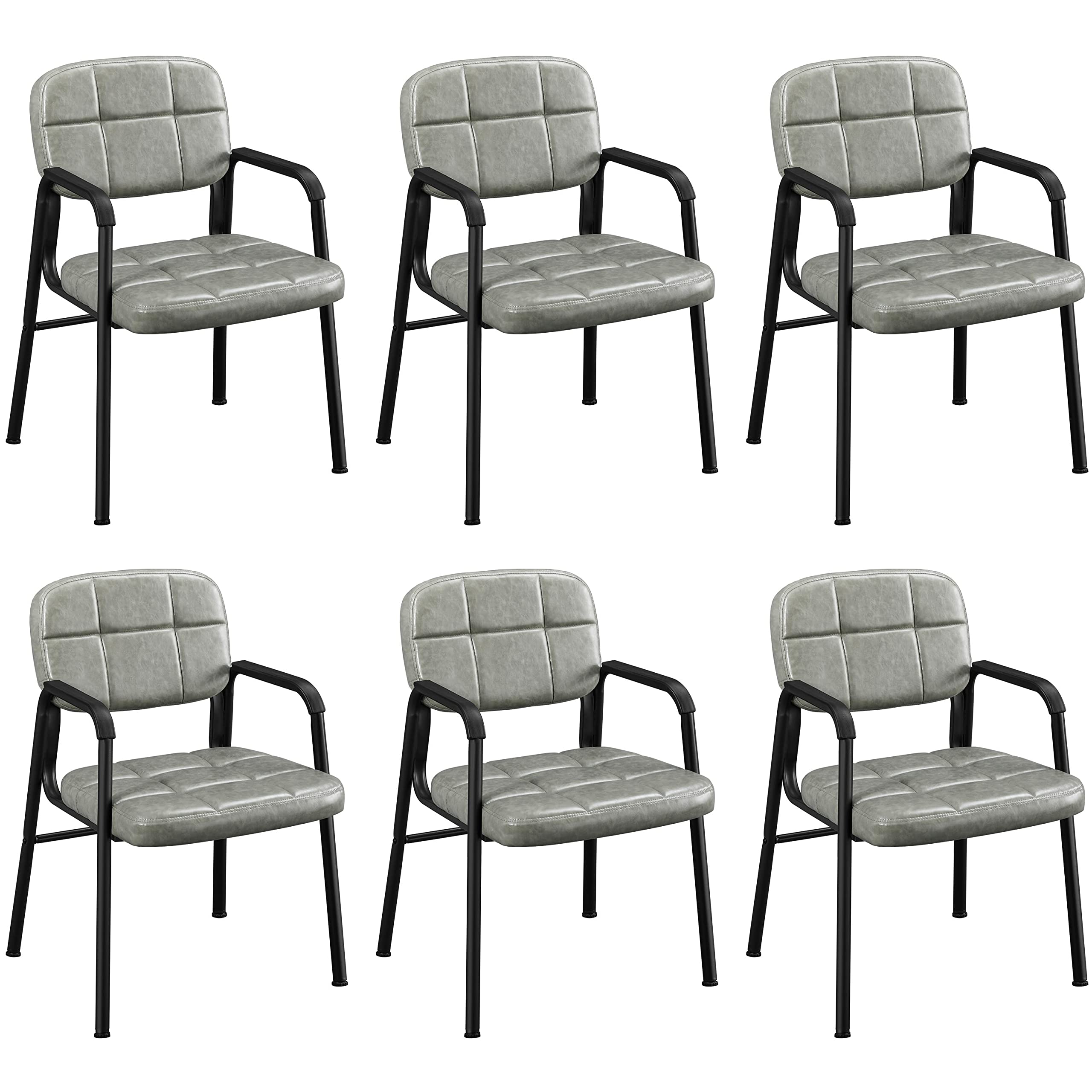 Yaheetech 6-Piece Office Guest Reception Chairs Set - Leather Waiting Room Executive Chairs with Ergonomic Upholstered Design & Metal Frame - Gray - Perfect for Office Lobbies, Conference Rooms, and Reception Areas