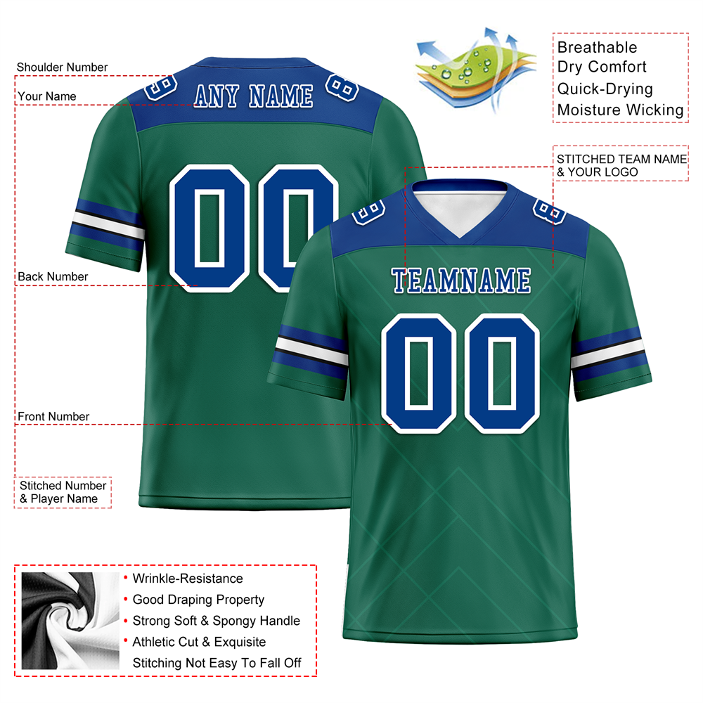 Custom Green & Blue Striped Personalized Authentic Football Jersey FBJ02 - Perfect for Game Day, Team Events & Fan Gear Collection