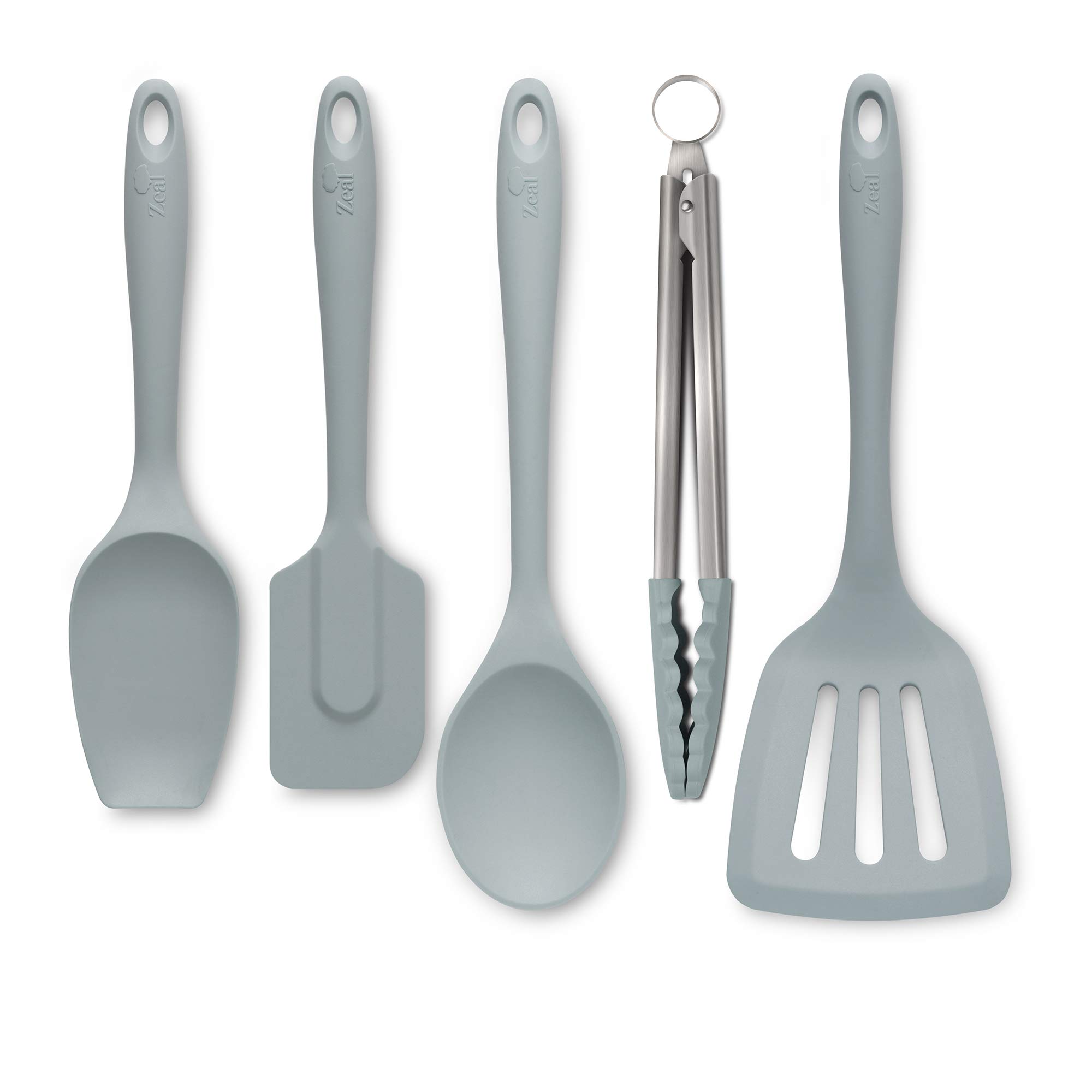 Non-Stick Silicone Cooking Tongs Set - 5-Piece Kitchen Utensils with Turner, Spatula Spoon & Cook Spoon (Duck Egg Blue) - Perfect for Baking, Flipping Pancakes & Serving Salads