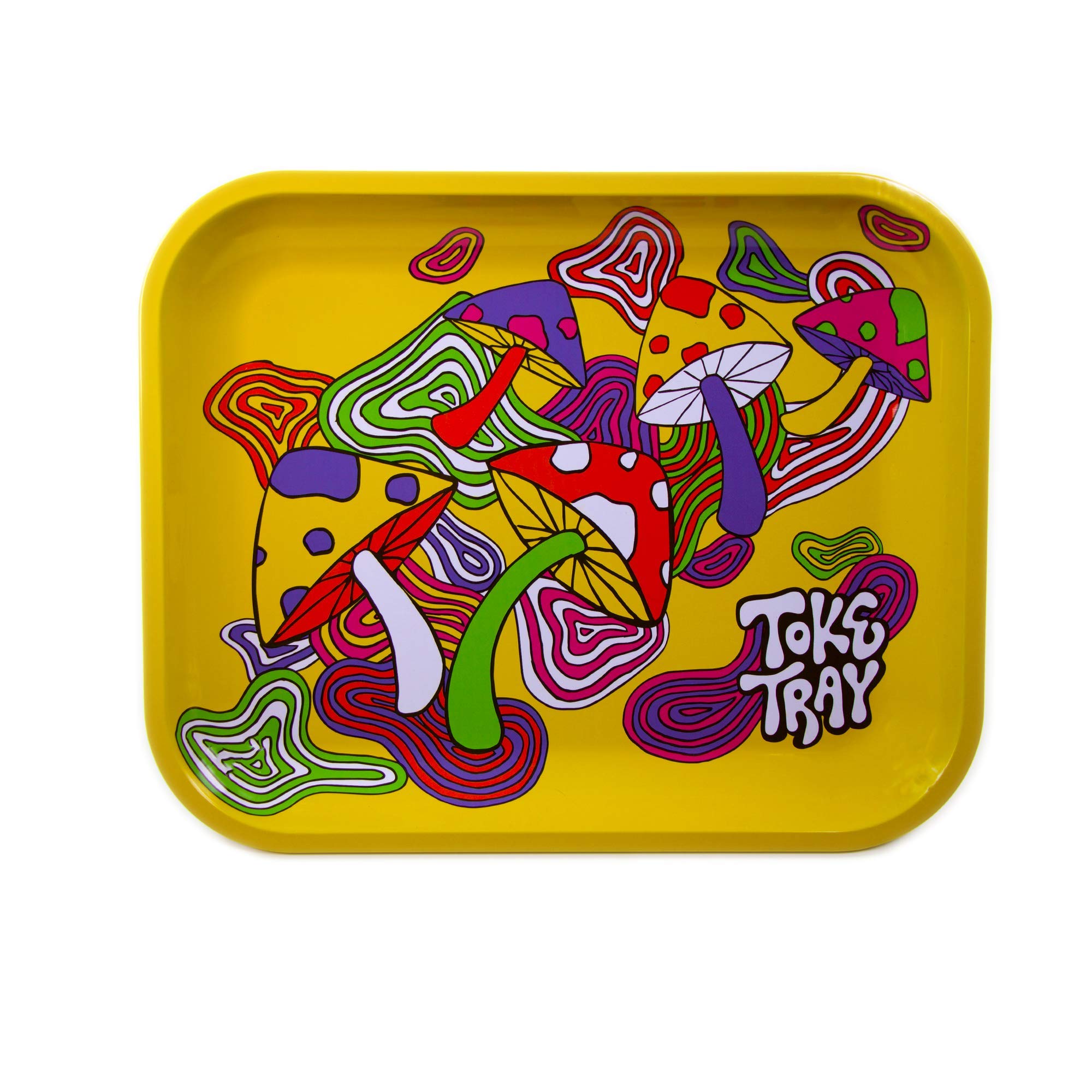 Trippy Psychedelic Mushroom Metal Rolling Tray - Large Yellow Smoking Accessory for Herbs & Joints - Perfect for Stoner Gifts & 420 Parties