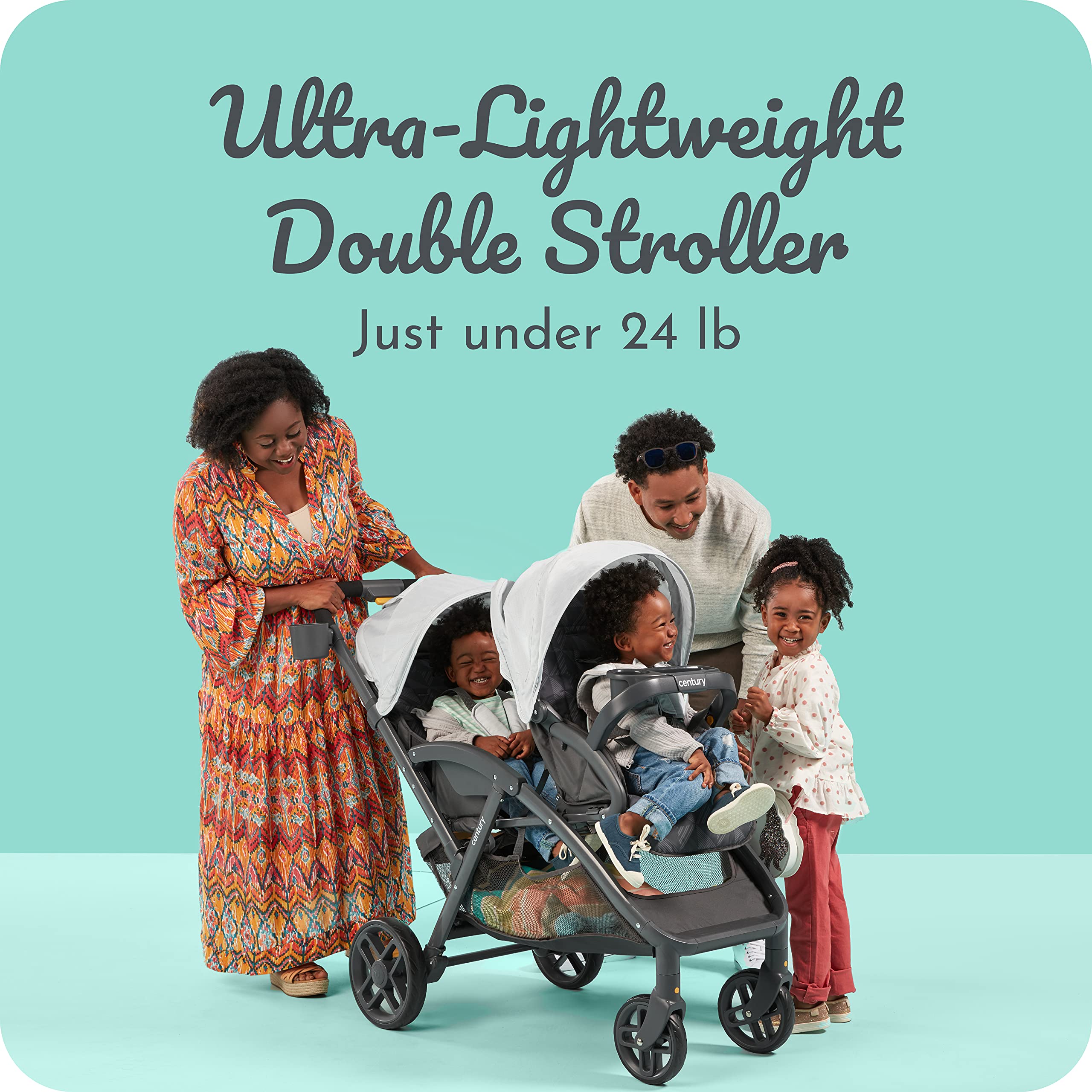 Century® Stroll On™ Duo Lightweight Double Stroller - Compact & Easy Fold for Twins or Siblings - Perfect for Shopping, Travel & Everyday Use