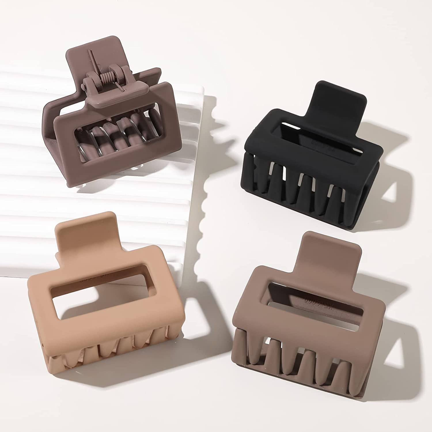 4Pcs Medium Hair Clips - Square Matte Non-Slip Claw Clips for Women & Girls, Strong Hold Rectangle Jaw Clips for Long or Short Hair - Perfect for School, Work, Gym & Daily Styling