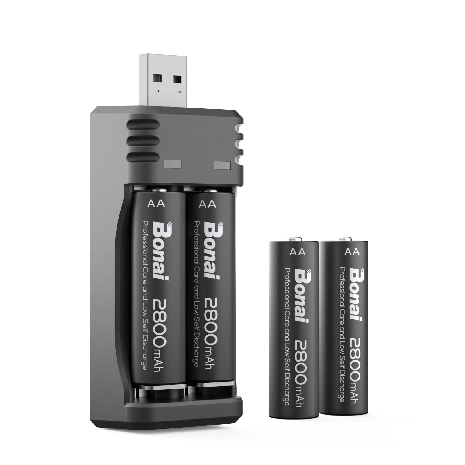 BONAI Rechargeable AA Batteries with USB Charger - 8 Pack High Capacity Ni-MH AA/AAA Batteries & Fast Charging Station - Perfect for Cameras, Toys, Flashlights, and Electronic Devices