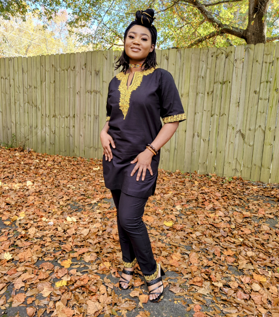 Bintu Black and Gold Embroidered Top and Pants Set DP4084 | Elegant Women's Outfit for Parties, Weddings & Special Occasions