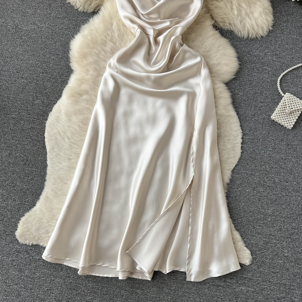 Elegant French Satin Mermaid Dress for Women - Summer Mid-Length Formal Evening Gown with Sexy Silhouette | Perfect for Weddings, Cocktail Parties, and Special Occasions