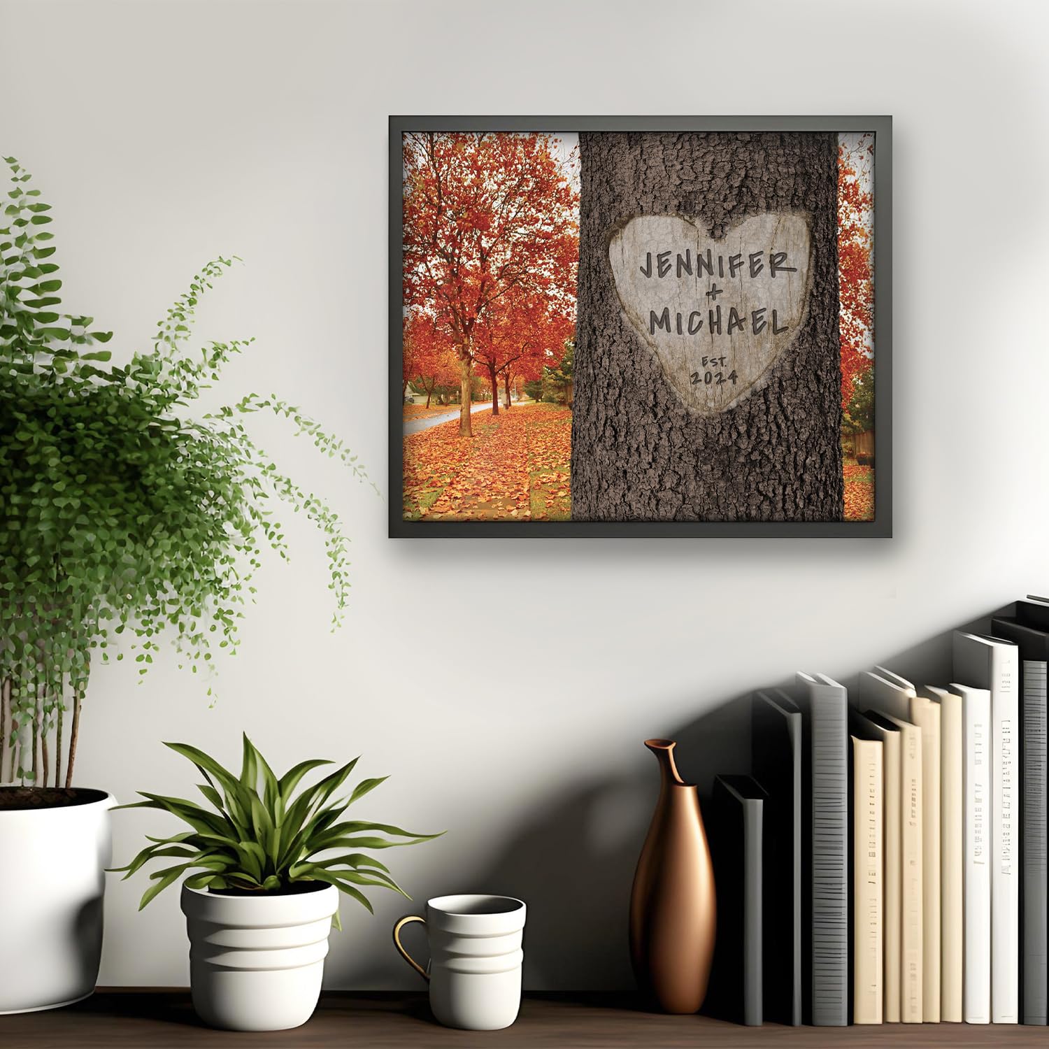 Personalized Wedding Anniversary Gift - Custom Carved Tree with Couple's Names - Unframed Wall Art for Newlyweds - Family Name Keepsake - Perfect for Bridal Showers, Home Decor & Romantic Gifts