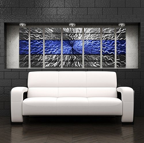 Modern Abstract Metal Wall Art Sculpture - Large Contemporary Blue Metal Wall Decor Panels for Living Room, Bedroom & Office - Rhythmic Energy Design