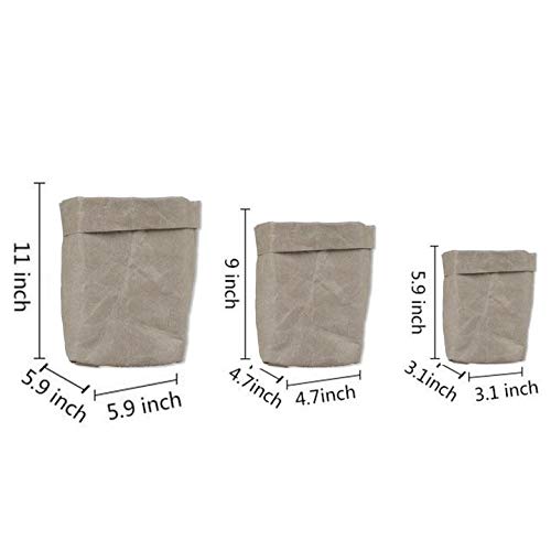 Eco-Friendly Kraft Paper Storage Bags - Reusable Grocery Bags, Food Storage Containers, Home Decor & Organizer for Toys, Flowers (3-Pack, Gray) | Perfect for Kitchen, Pantry, Nursery & Gift Wrapping