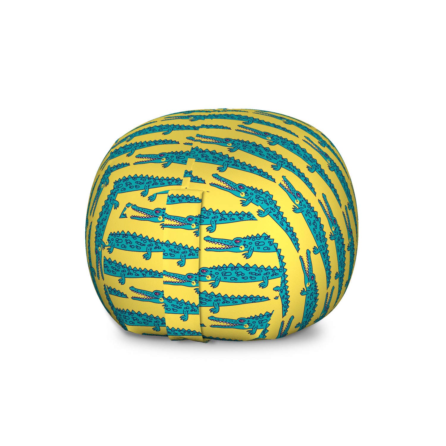 Ambesonne Alligator Toy Storage Bag Chair - Large Washable Crocodile Pattern Stuffed Animal Organizer for Kids Room, Nursery, Playroom - Teal & Mustard Doodle Design