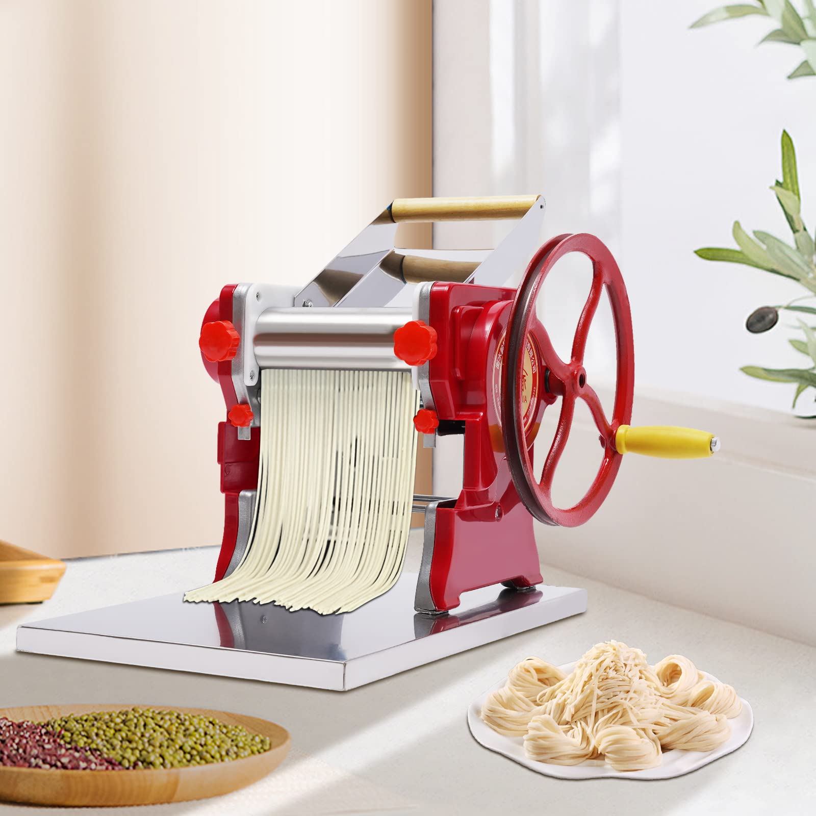 Stainless Steel Manual Pasta Maker Machine - Adjustable 0.5-5mm Thickness for Homemade Spaghetti, Fettuccini & Lasagna | Perfect for Italian Cooking, Family Meals & Restaurant Use