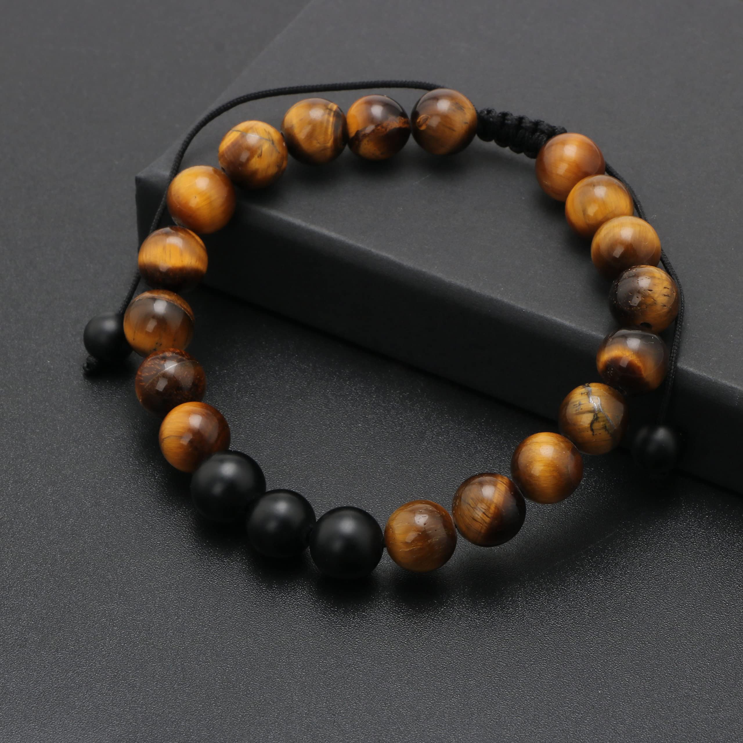 JoycuFF Tiger Eye Beaded Bracelets for Men - Natural Stone Bracelet for Boyfriend, Husband, Son, Brother - Anniversary, Birthday, Christmas, Father's Day Gift - Perfect for Office, Casual Wear & Special Occasions