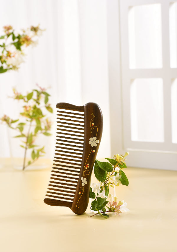 Floral Inlaid Hair Comb with Wide Teeth - Perfect for Styling, Detangling & Special Occasions