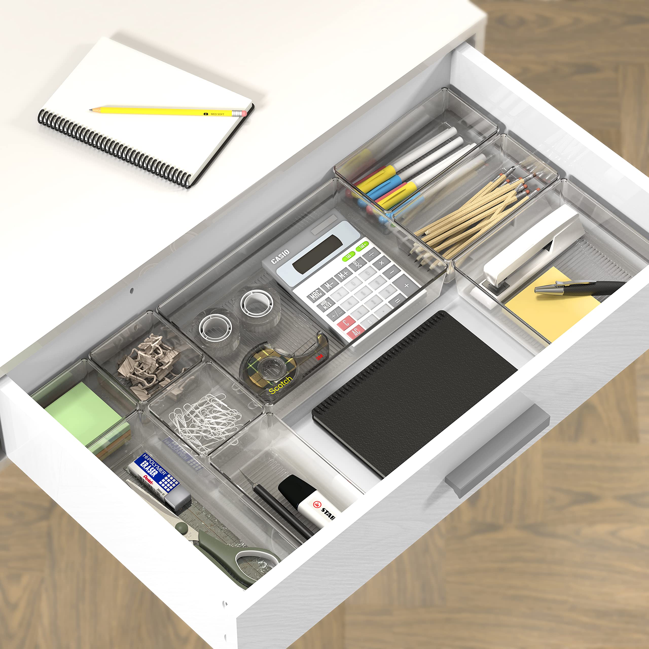 20-Piece Clear Plastic Drawer Organizer Set - 5 Sizes for Makeup, Bathroom, Bedroom & Office Storage - Perfect for Jewelry, Cosmetics, Utensils & Stationery Organization