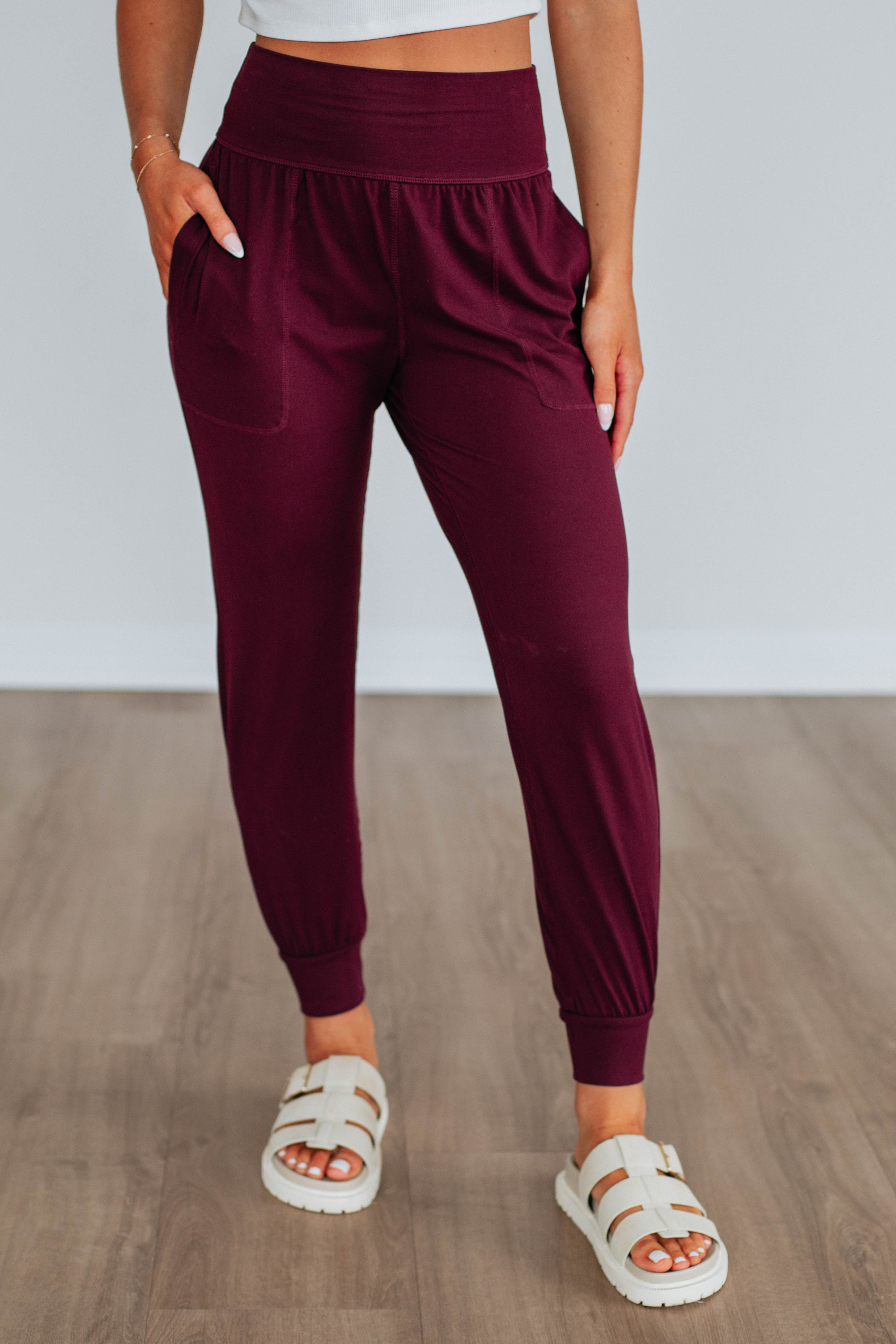 Cloud Nine Joggers for Women - Soft High Waisted Lounge Pants in Wine Red - Perfect for Yoga, Running & Relaxing at Home