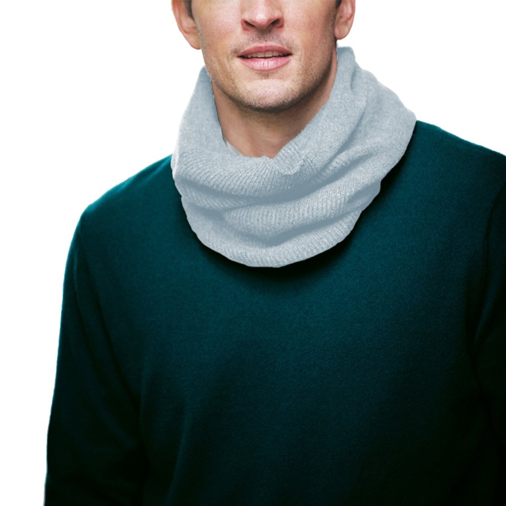 Parisbonbon Men's 100% Cashmere Ribbed Neck Warmer - Soft Winter Scarf for Cold Weather - Doll Blue One Size - Perfect for Skiing, Snowboarding & Outdoor Activities