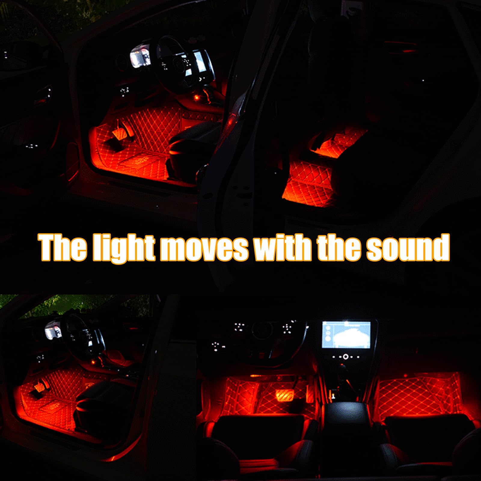 RGB 48 LED Multicolor Car Interior Lights with Sound Activation & APP Control - Smart Under Dash Lighting Kit with USB Charger | Perfect for Car Customization, Night Driving & Party Atmosphere