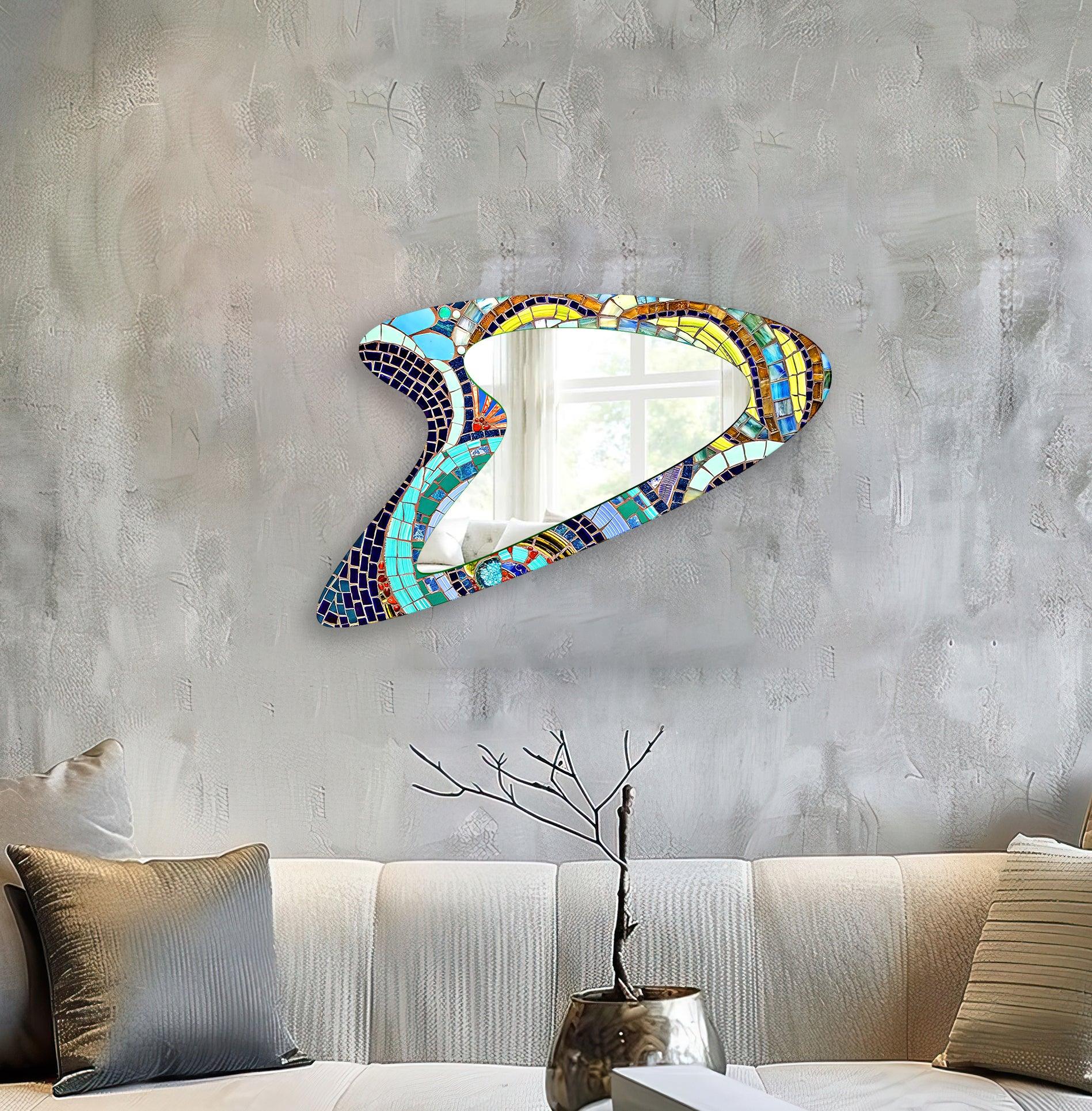 Vibrant Mosaic Decorative Glass Wall Mirror - Handcrafted Home Decor for Bathroom, Bedroom & Entryway - Adds Bohemian Style to Any Space