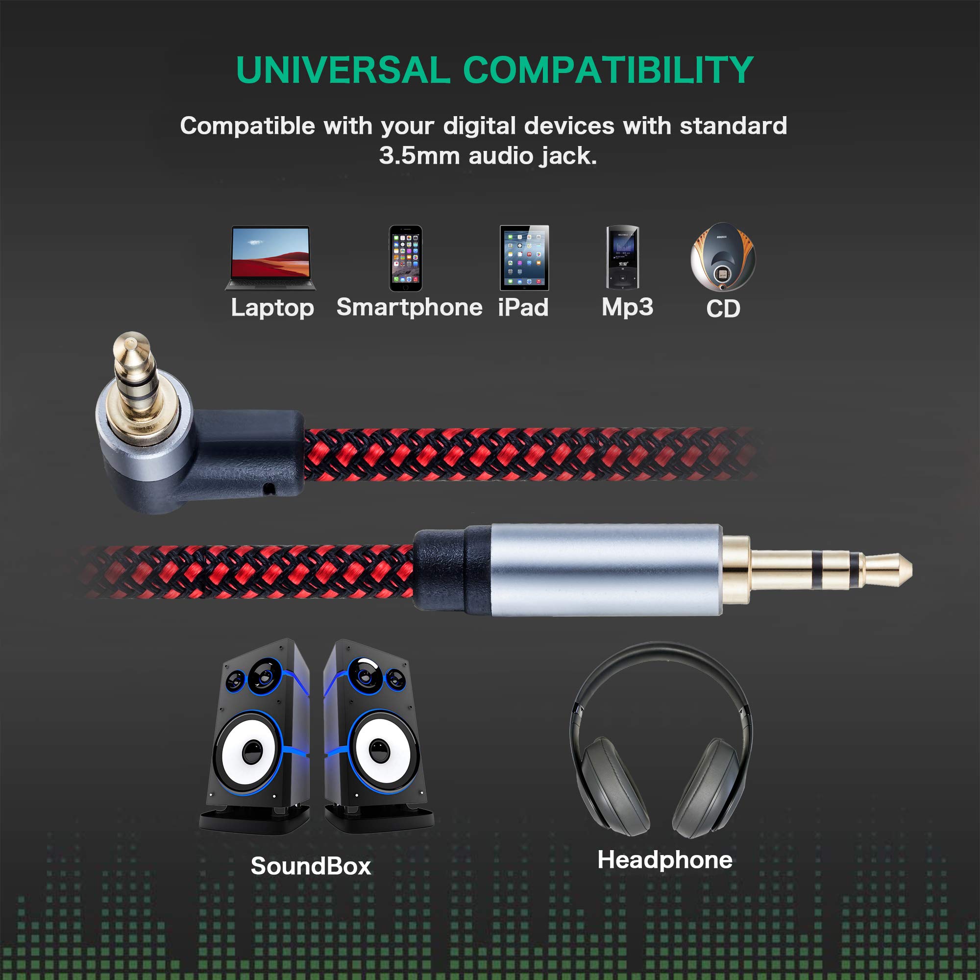 3.5mm Audio Cable 6m - 90 Degree Right Angle Aux Cable for iPhone, Smartphones, Car Stereo, Home Audio - High-Quality 3.5mm Auxiliary Cord for Music, Gaming & Portable Speakers (6 Meters)