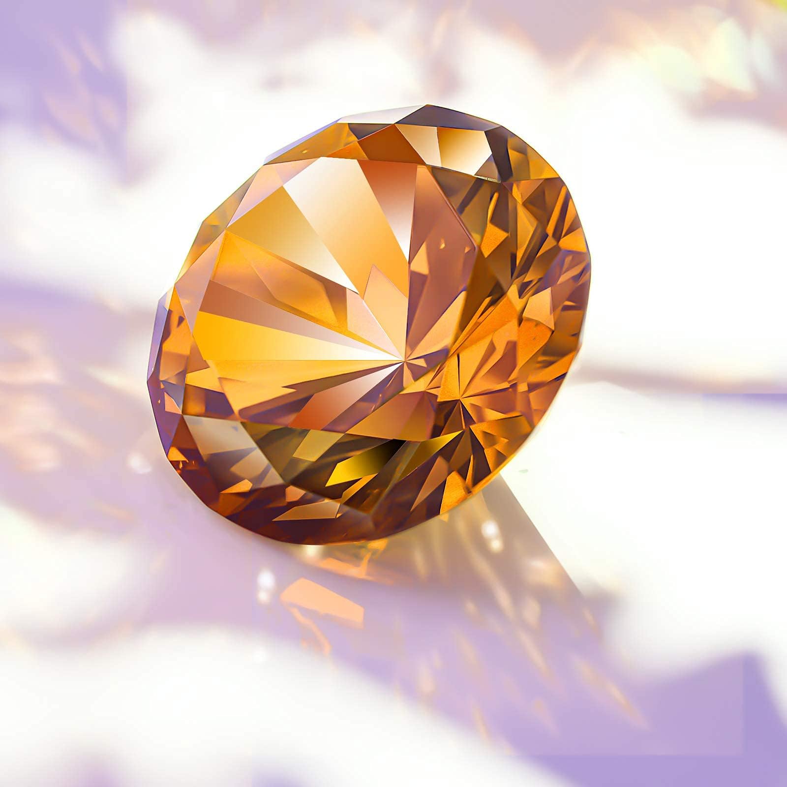 60mm Large Crystal Diamond Paperweight with Stand - Elegant Wedding Decor, Home Centerpiece, Office Desk Accessory (2.36 inch, Amber) | Perfect for Wedding Receptions, Home Decor & Office Organization