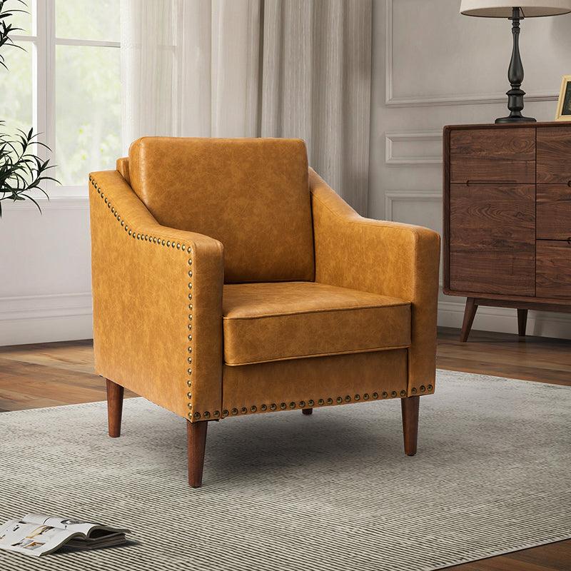 Rafaella Vegan Leather Armchair with Solid Wood Legs - Modern Vegan Leather Lounge Chair with Sturdy Wooden Legs for Living Room, Office, or Reading Nook