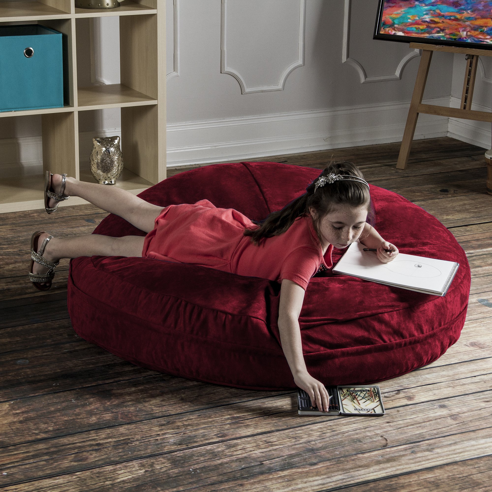 Jaxx Cocoon Jr. Kids Bean Bag Chair - 4ft Microsuede Soft Lounger for Bedroom, Playroom & Dorm (Cherry Red) - Perfect for Reading, Gaming & Relaxation