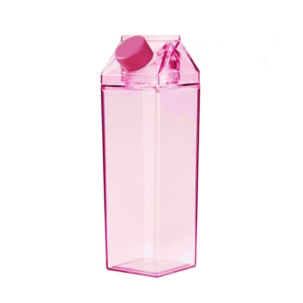 17oz (500ml) Leakproof Pink Milk Carton Water Bottle - Portable & Cute Drinkware for Outdoor Activities, Hiking, Camping & Travel - BPA Free Reusable Bottle for Kids & Adults