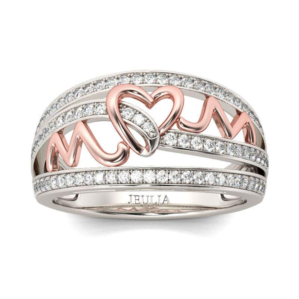 1 Carat Jeulia Mom’s Heartbeat Wedding Band - 925 Sterling Silver Rose Gold Plated Engagement Ring with CZ Solitaire & Jewelry Gift Box - Perfect for Anniversary, Promise, and Romantic Occasions