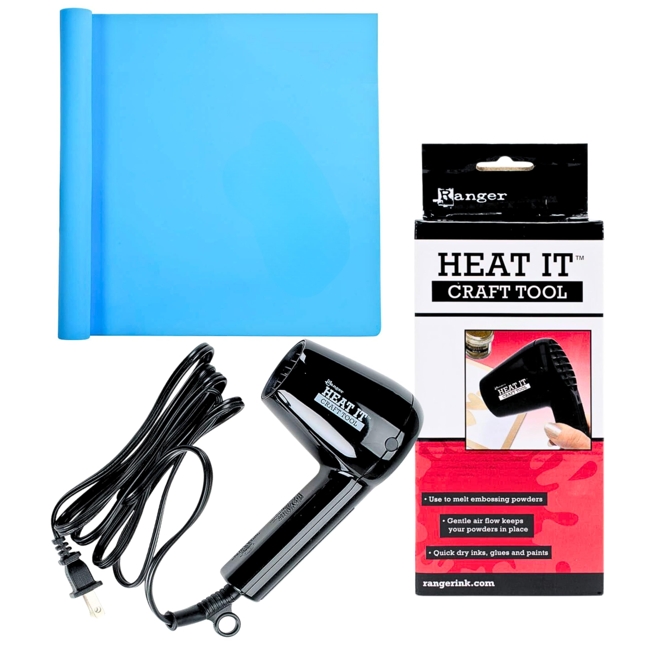 **Mini Heat Gun & Heat Resistant Silicone Craft Mat Bundle - Essential Tools for Crafting, Embossing, Resin Bubble Removal, Nail Art & Painting - Perfect for DIY, Jewelry Making & Home Decor Projects**