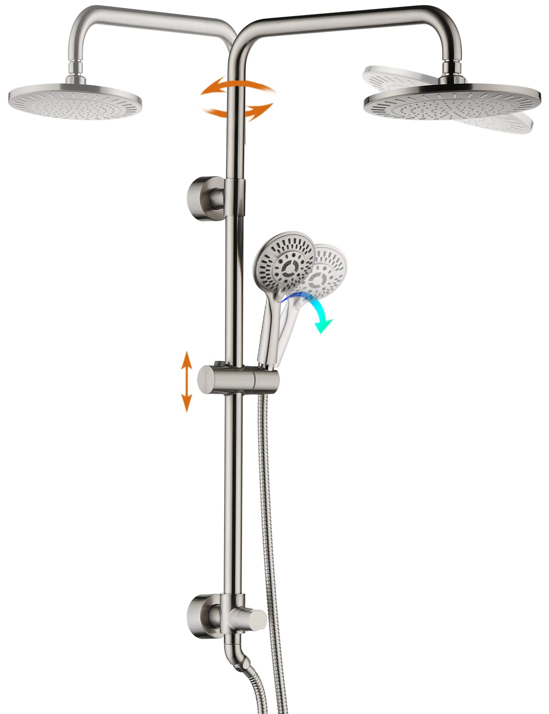 BRIGHT SHOWERS Luxury Rain Shower System - 60 Inch Adjustable Rainfall Shower Head with Handheld Spray & Brushed Nickel Stainless Steel Hose - Perfect for Spa-Like Bathroom Experience & Relaxing Shower Time