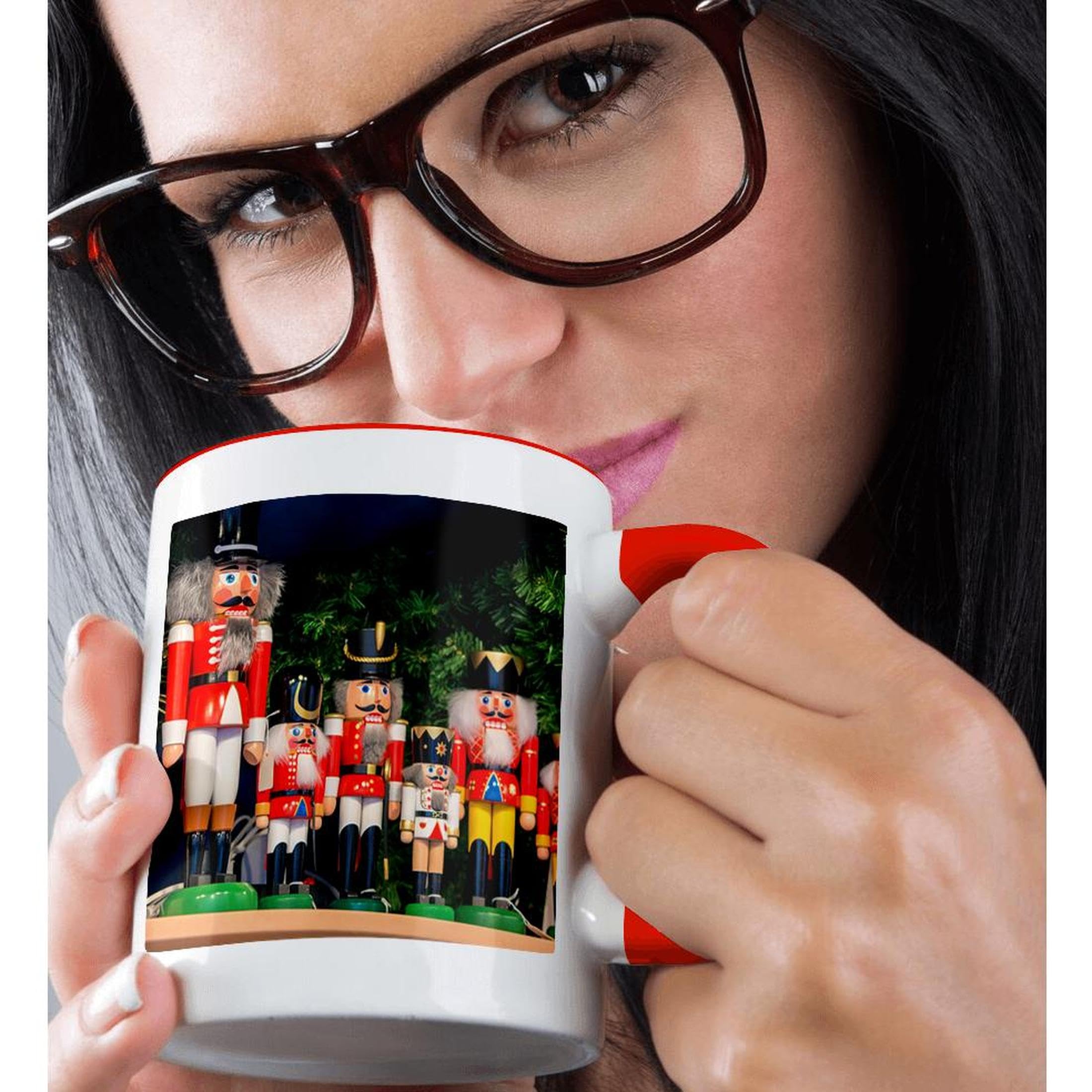 3D Rose Nutcracker Ceramic Coffee Mug - 11 oz Red and White Holiday Design - Perfect for Christmas Gifts, Office Use & Cozy Home Decor
