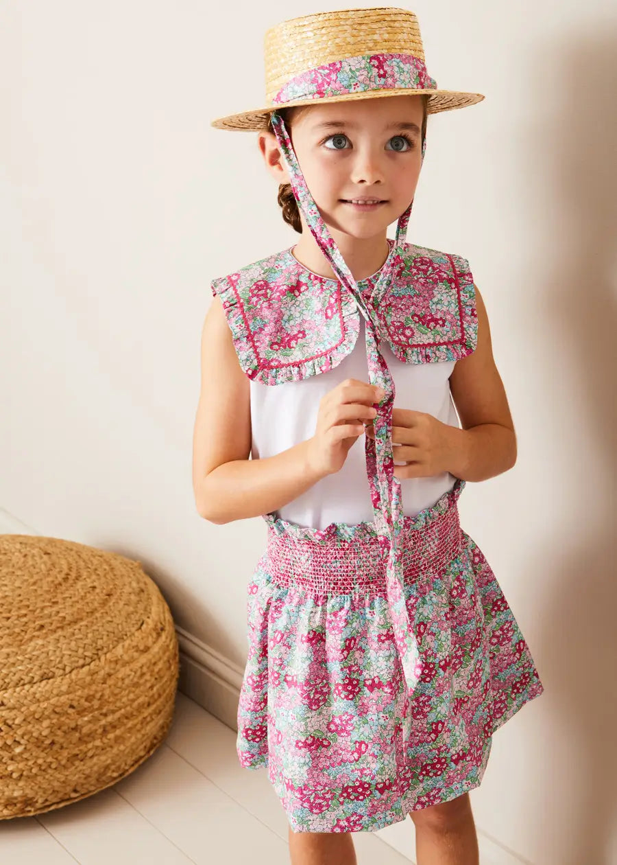 Viola Floral Smocked Waistband Pink Skirt for Girls 3-10 Years | Perfect for Spring Outfits, Birthday Parties & Photo Shoots