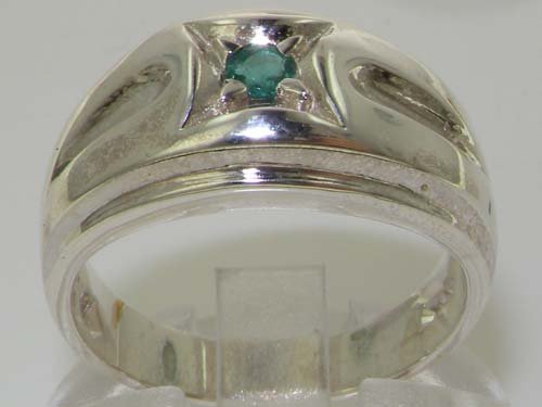 925 Sterling Silver Natural Emerald Men's Wedding Band Ring - Size 4 to 12 - Durable & Hypoallergenic for Everyday Wear, Anniversary Gifts & Special Occasions