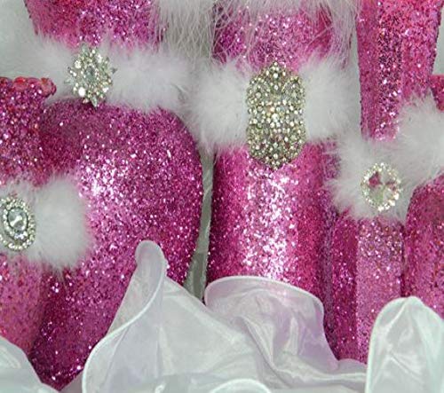 6 Hot Pink Fuchsia Glitter Candle Holders - Elegant Wedding Favors, Bridal & Baby Shower Centerpieces, Quinceanera Decorations - Perfect for Romantic Dinners, Party Table Decor, and Special Event Lighting
