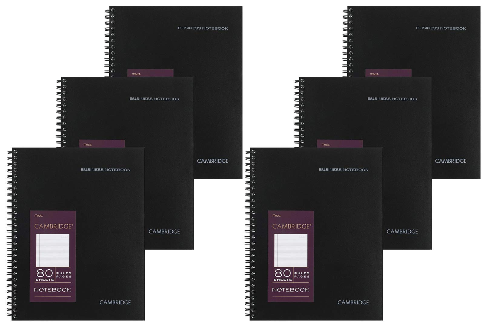 Cambridge Limited Professional Spiral Notebook, 6-Pack Black Legal Ruled Office Journals - 80 Sheets Wirebound Business Notebooks for Quick Notes, Meetings & Office Use - Perfect for Students, Professionals & Office Workers (CAM10-402)