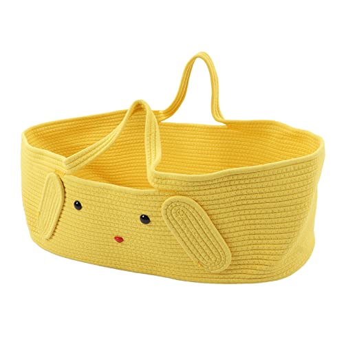 Foldable Baby Changing Basket - Portable Cotton Newborn Sleeper & Carrier with Cartoon Design - Perfect for Nursery, Travel & On-the-Go Parenting (Yellow)