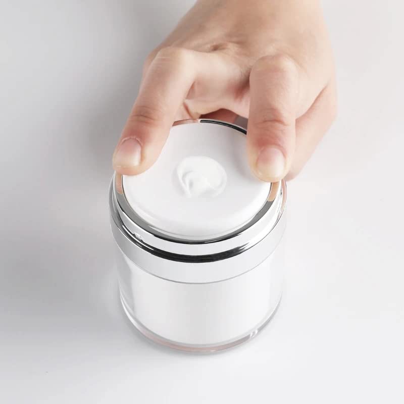 2Pcs Airless Pump Jars - 50ml Refillable Vacuum Cream Containers for Travel | Portable Lotion Dispenser for Face Cream, Moisturizer, Eye Serum & Makeup | Leak-Proof Cosmetic Storage for Home & On-The-Go Use