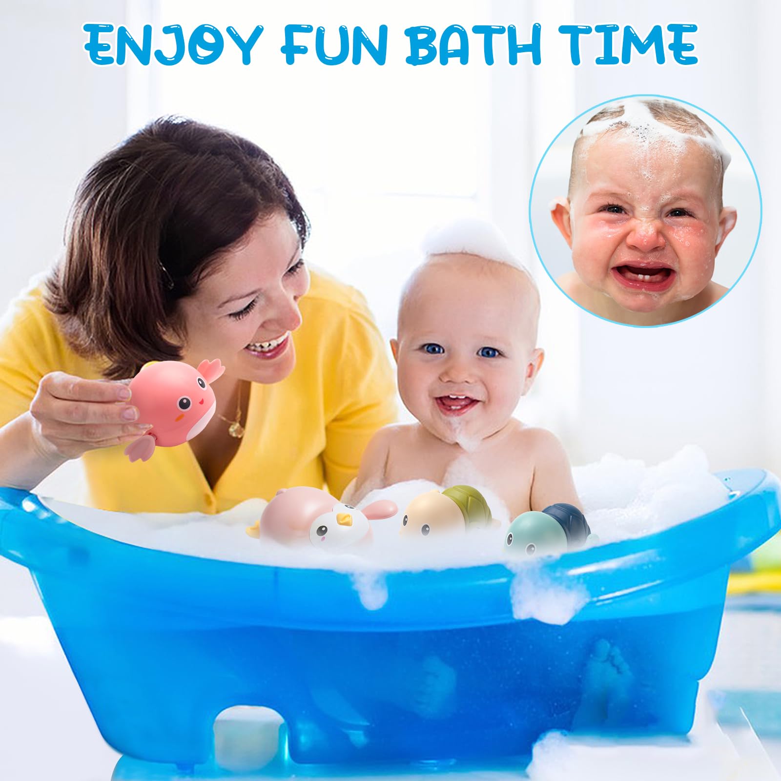**Best Baby Bath Toys for Toddlers 1-3 Years - 4 Pack Floating Wind-Up Swimming Toys for Kids 1-5, Fun Bathroom & Pool Water Toys for Boys & Girls - Perfect Infant Gifts for 6-12 Months (Turtle Design) - Ideal for Bathtime, Showers & Pool Play**
