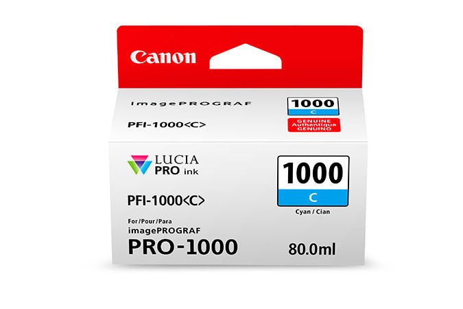 Canon PFI 1000 LUCIA PRO Cyan (C) Ink Cartridge 80ml for PRO-1000 Printer - Professional Photo Printing, Fine Art Reproduction & Graphic Design