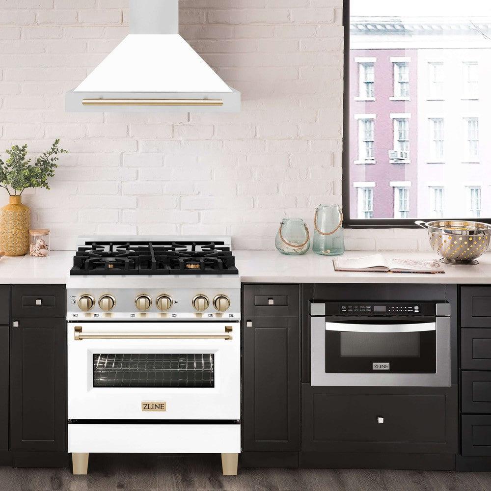 ZLINE KB4STZ WM30 30-Inch Convertible Stainless Steel Range Hood - White Matte Shell with Modern Accents | Powerful Kitchen Ventilation for Gas Stoves & Cooking Areas | Perfect for Home Chefs & Modern Kitchens